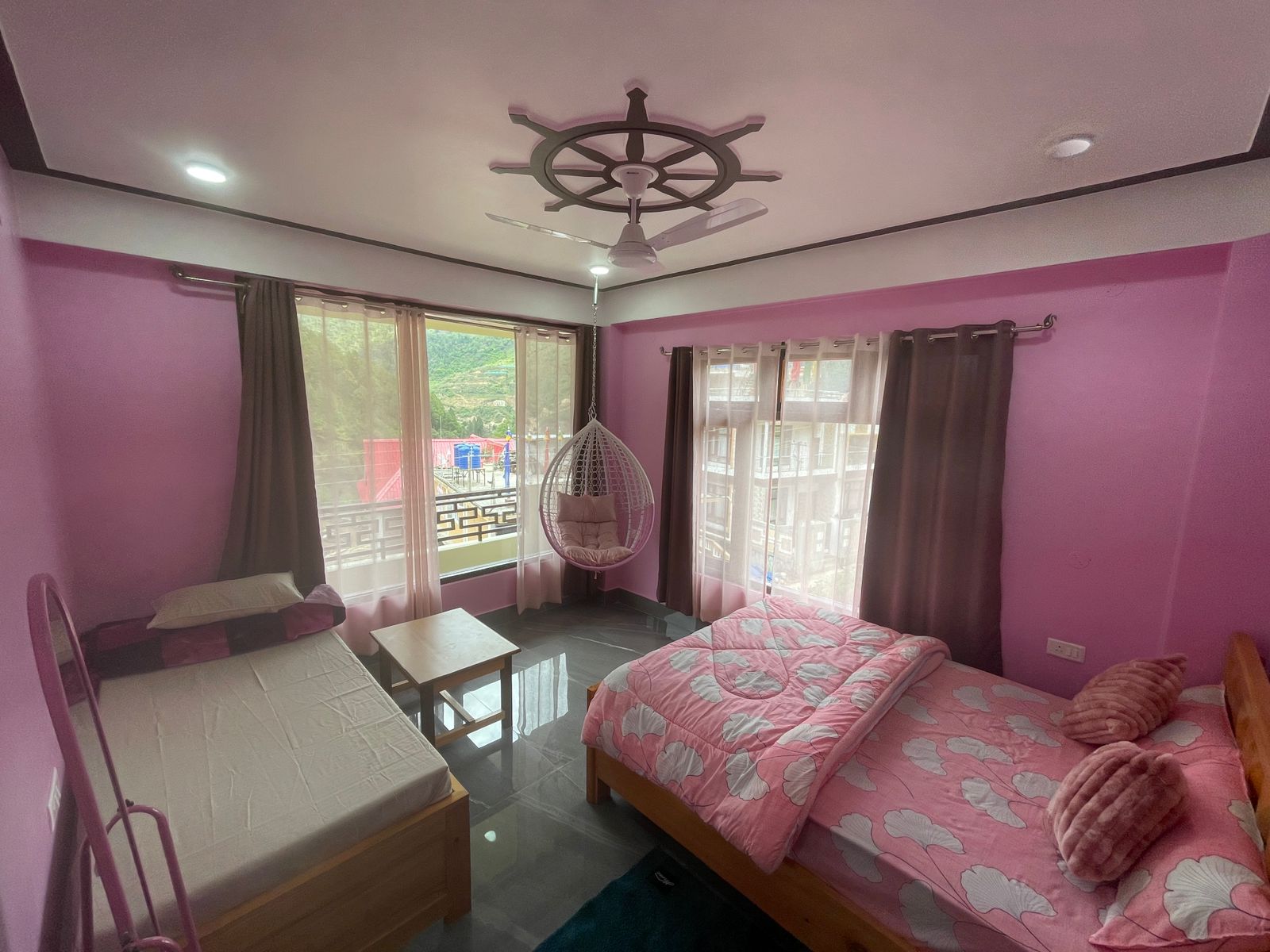 Nangsa Homestay Pink Family Room with twin queens and balcony Dirang Arunachal Pradesh